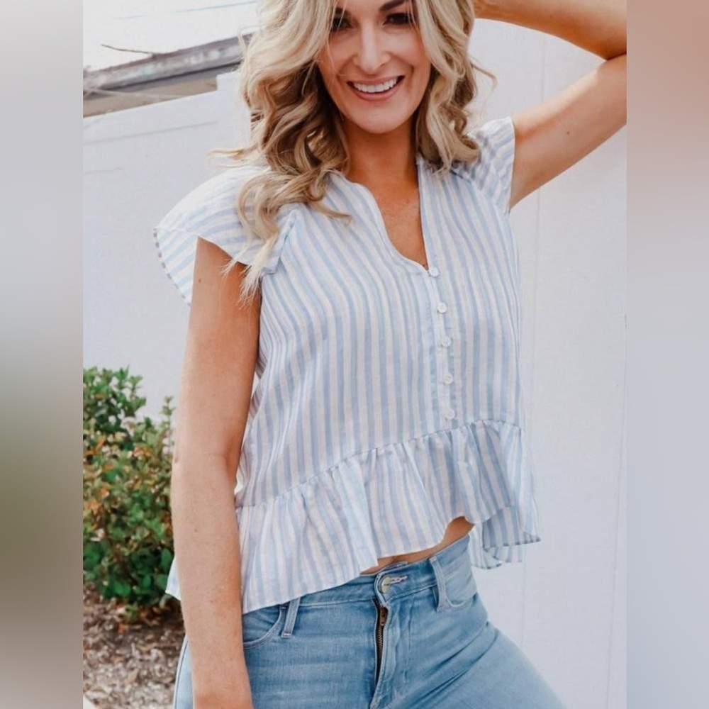 Veronica Beard Maple Blue White Striped Top 8